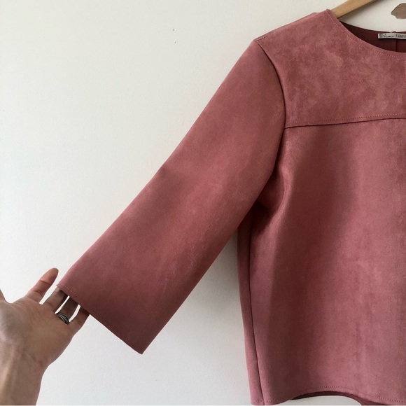 Zara Faux Suede Three Quarter Sleeve Top on Blush Size Large - Picture 2 of 6